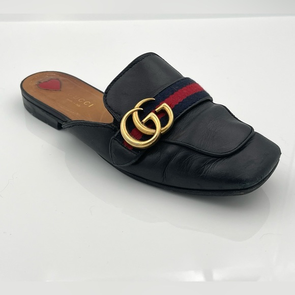 Authentic - Used - Gucci Black Leather Open Back Flats - Picture 2 of 10